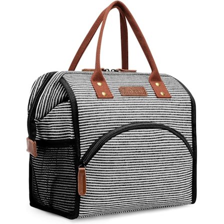 Lunch Bag Isolerad Lunchlåda Bredöppen Lunch Tote Bag Stor Dryckeshållare Hållbar Canvas Termisk Snack Organizer för Kvinnor Män Vuxna Arbete Picknick