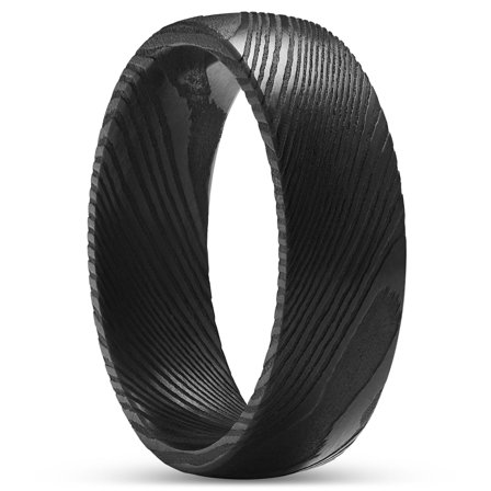 Fortis | 7 mm Black Damascus Steel Court Ring for Men - Steel rings