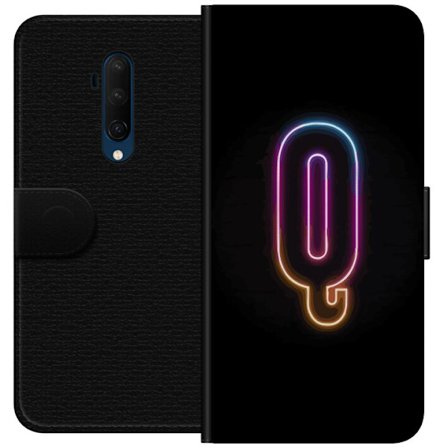 Kompatibel Tegnebogsetui til OnePlus OnePlus 7T Pro Minimalistisk neonbogstav Q i lyse farver mod mørk baggrund