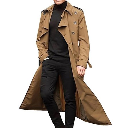 Män Lång Trench Coat Lapel Overcoat Casual Jacka Vanliga Ytterkläder Toppar