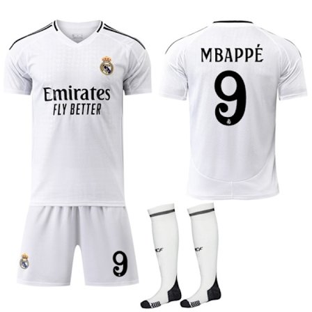Real Madrid Hjemmebanetrøje Børn & Voksne Fodboldtrøje Med Strømper Nr. 9 Mbappé 2024-2025 Nr. 9 Mbappé Nr. 9 Mbappé 24