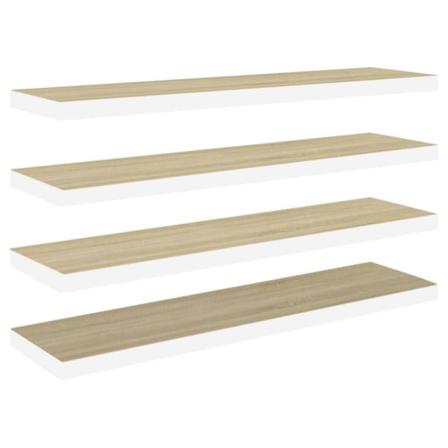 Vidaxl Svävande Vägghyllor 4 St Ek Och Vit 90x23,5x3,8 Cm Mdf Brun
