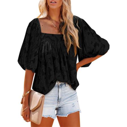 Casual Damblus Volang Plisserad Hollow Loose-fit Shirt Dance
