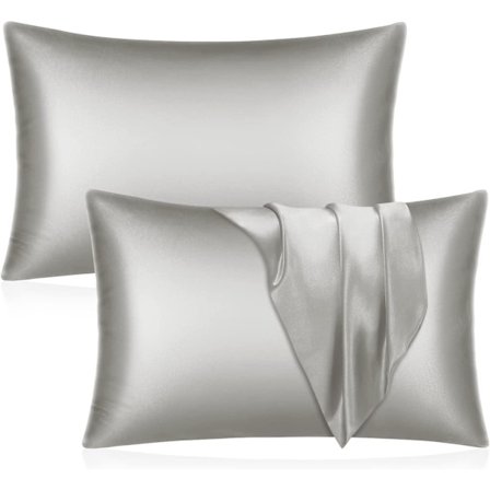 Satiini Tyynynpäälliset 2 kpl - Harmaa Tynynpäällinen Hiuksille ja Iholle, Normaali Koko, Kirjekuori Sulkeminen, 51 x 76 cm