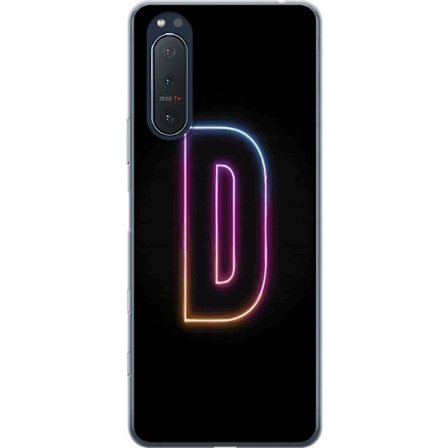 Kompatibelt Mobildeksel til Sony Sony Xperia 5 II Minimalistisk neonbokstav D i fargeskiftende lys mot svart bakgrunn i moderne digital design