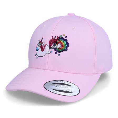 Unicorns - Rainbow Farting Unicorn Curved Pink Adjustable Adjustable Pink Cap - @ Hatstore