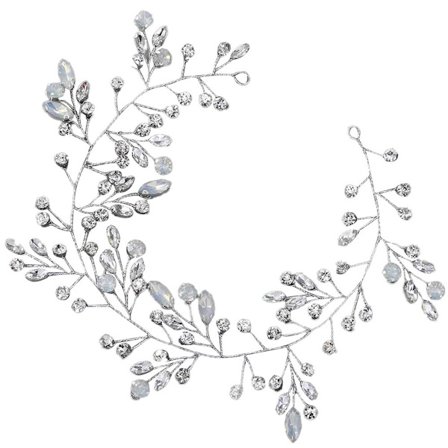 Brudesølv Bryllupshårranke Krystall Brudesmykke Opal Rhinestone Hår KLB