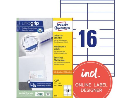 AVERY Etikett UltraGrip 105x33,8mm 1600/fp - Lyreco - Emballage och lagerutrustning - Etiketter och godsmärkning - Multifunktionsetiketter