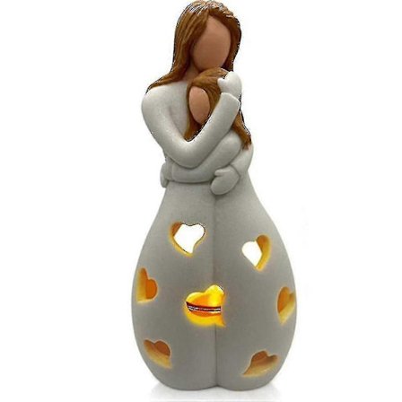 Mamma Kram Dotter Lysestage Harpiks Dekorativ Statue Ornament Med LED [db]