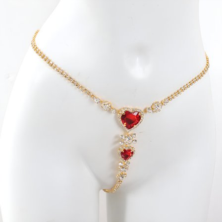 PC Delikat Rødt Hjerte Rhinestones Innlagt Undertøy Legering Smykker Elegant Sexy Stil For Kvinner Sommer Strand Bikini Tanga Kroppskjede