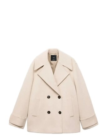 Mango Double-Breasted Wool-Blend Coat - Cream - L