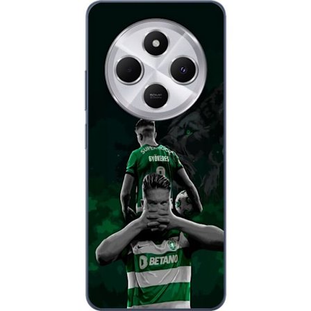 Yhteensopiva Puhelinkuori Xiaomi Redmi 14C Neonmotiivi, jossa teksti "Gaming is in my DNA" sinisenä ja punaisena tiiliseinällä, jossa loistava DNA-spi