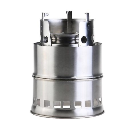 1 stk. vedovn i rustfritt stål, lett, sammenleggbar, bærbar, campingovn, campingutstyr for utendørs fotturer og piknik