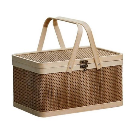 Bambuskurv Naturlig -venlig Vævet Kurv Bambus Picnic Kurv Med Låg Håndholdte Snacks Brød St