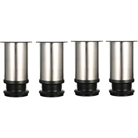 4 Justerbare Ben 8cm Højde Tykkere Skabsben Bordben Møbelben, Børstet Rustfrit Stål, Justerbar Højde 0-15mm Leveres med Rustfrit Stål