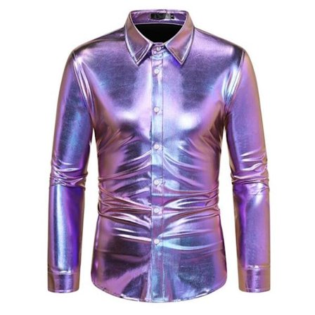Herrar Långärmad Slim Fit Glansig Skjorta