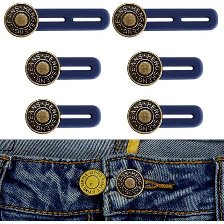 6 stk. Knappelinlægs til Bukser, Knaplinlægs til Talje, Justerbar Buks Taljeforlænger, Talje Knaplinlægs Sæt