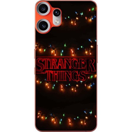 Kompatibelt Mobildeksel til Nothing Nothing CMF Phone 2 Pro Rød skinnende retrologo med fargerike juletrelys mot en mørk bakgrunn, perfekt for fans