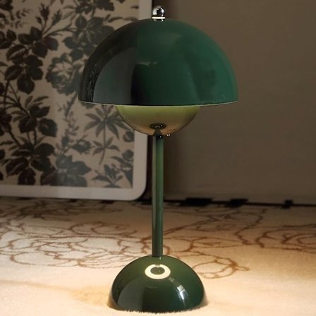 Blomsterpotte Trådløs Bordlampe, 1800mAh Batteri Sopp Bordlampe, Bærbar Uteplass Bordlampe, Liten Oppladbar Lampe (Grønn)