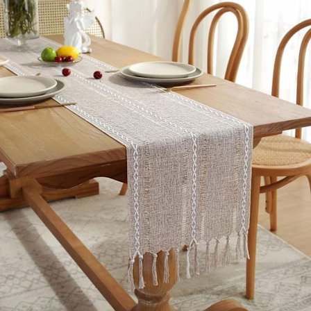 Flettet bondegårds-bordløper Vintage vevd bordløper Bomull Lin Tabl