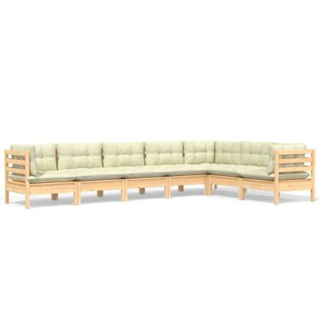 Vidaxl Loungegrupp Med Gräddvita Dynor 7 Delar Massiv Furu Creme