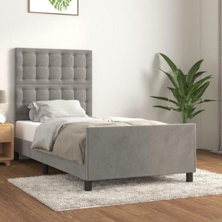 Vidaxl Sängram Med Huvudgavel Ljusgrå 100x200 Cm Sammet Grå