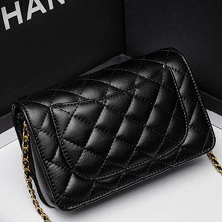 Sort crossbody taske, lille firkantet taske, Ling Ge kædetaske, niche skuldertaske