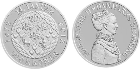 Danmark 2012 - Dronning Margrethe II's 40 års regeringsjubilæum - 500 kr. sølvmønt