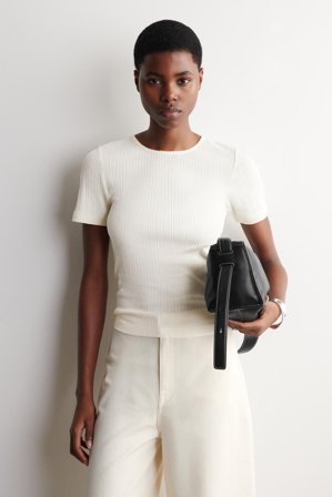 COS Women's Pointelle-Knit T-Shirt in White