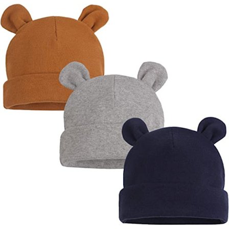 3 stk Nyfødt Lue Bjørn Øre Lue Barn Fødsel 0 - 6 Måneder (Grå, Ti
