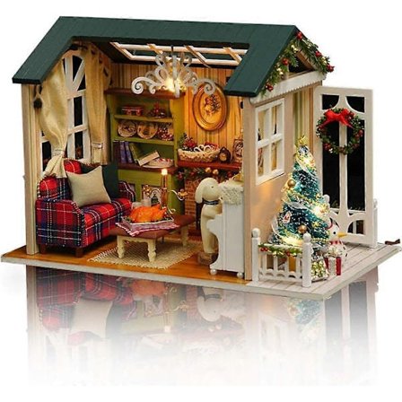 DIY Miniatyrhus, 3D Tre Dukkehussett med Møbler og Musikk, LED