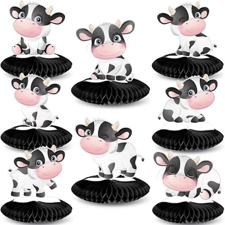 8 st ko-mönstrade bikakes dekorationer för fest med ko-tema