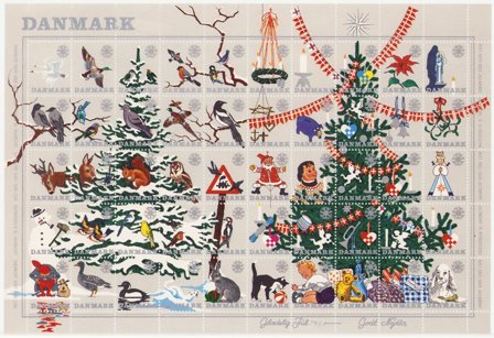 Danmark - Julemærkeark 1961 - Utakket på den venstre side - Ufoldet