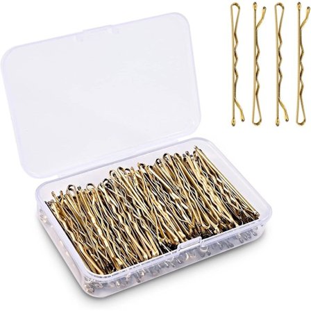 100 Hårnålar 5 cm Guld - Med Genomskinlig Förvaringslåda - För Hårsalonger & Personligt Bruk