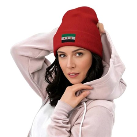 Populære syriske flag uden skygge Varm hue og komfortabel syrisk flag lappet pullover hue til udendørs sport vinteraktivitet hvid