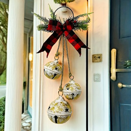 1 st Jul Tre Klockor med Rosett, en Slinga Juldörrklockor, Julklocksdekorationer [DB]