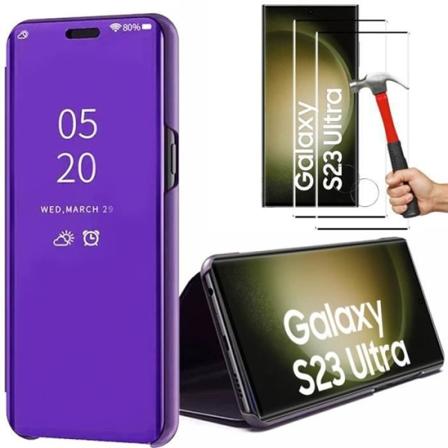 2 härdade glasögon + fodral för Samsung S23 Ultra Violet 360° skydd Anti-repor Stötsäkert helfodral Lila