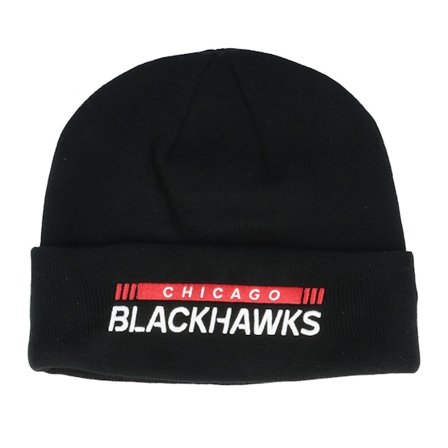 Fanatics - NHL Zwart cuff Beanie - Chicago Blackhawks Authentic Pro Game&Train Knit Black Cuff @ Hatstore