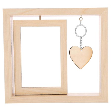 Roterende fotoramme i tre, dobbeltsidig bilderamme med hjerteanheng
