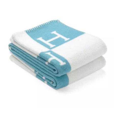 Rutete H-teppe i kashmirblanding, heklet, bærbart, blå