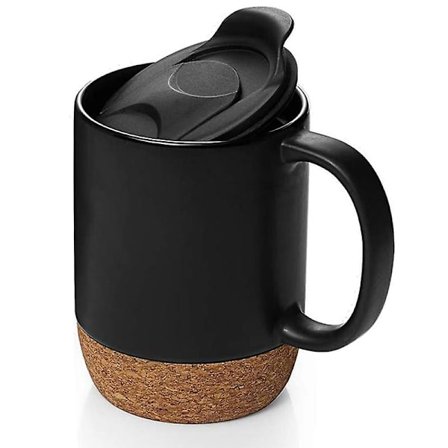 15 oz keramisk mugg med stänkskydd, stor mugg med handtag, svart