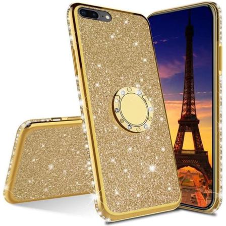 Iphone 7 Plus / 8 Plus Stötdämpande Skal Med Ringhållare Strass Guld
