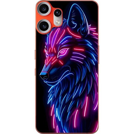 Kompatibelt Mobilskal till Nothing Nothing CMF Phone 2 Pro Neonupplyst varg i blått och rosa ljus mot mörk bakgrund, futuristisk djurillustration me