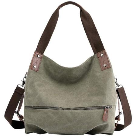 Kvinders fritidslærredsskuldertaske,skuldertaske,Shopper-håndtaske,Bucket Bag (grøn),