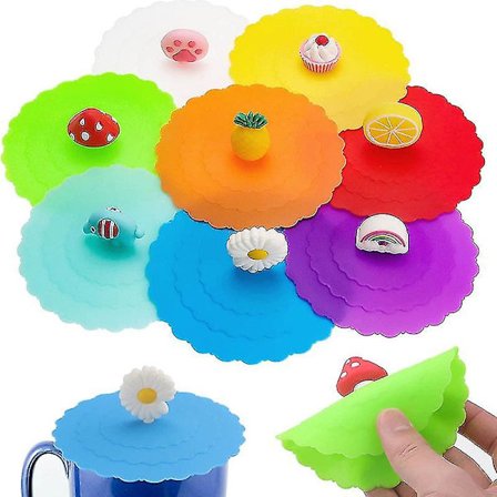 8 stk. silikonekoplåg, fødevaregodkendt silikone drikkeglaslåg, støvtæt glaslåg -tt