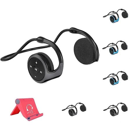 Bluetooth Sportsørepropper, 6 stk. lette ørepropper med HiFi Stereo, med telefonholder, komfortable on-ear, velegnet til løb, cykling, fitnesscenter