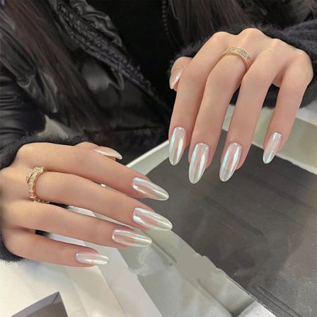 10 st Press on vita | Krom Aurora finish dual tone med nagelapplikationskit Hailey's Pearl Gloss Nail Art