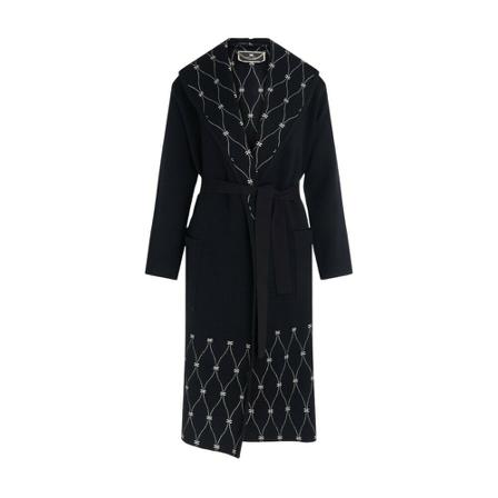 Elisabetta Franchi Jacquard Frakke With Diamond Print Sort, Dame Trenchcoat