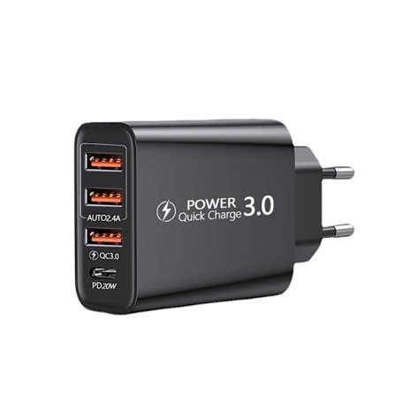 Hurtiglader 3.0 USB vegglader og USB C-kabel, QC 3.0 30W/6A 4