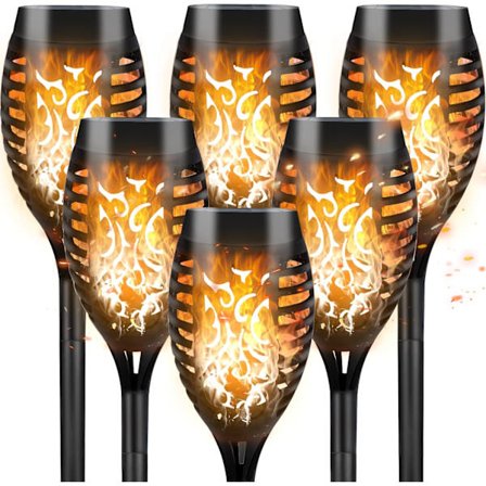 Solcellelys for hagen, 6 stk. Solcellelys med dansende flammeeffekt - Dekk lyset med hånden for å tenne